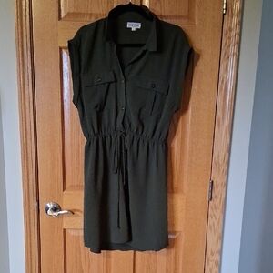 Dark Green Sleeveless Dress with Drawstring